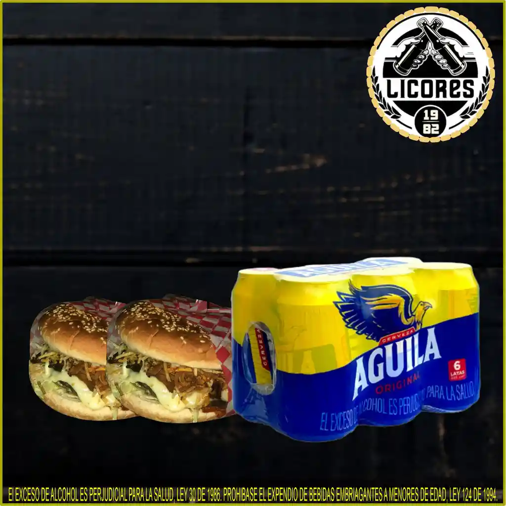 2 Hamburguesas Sencillas + Sixpack Aguila