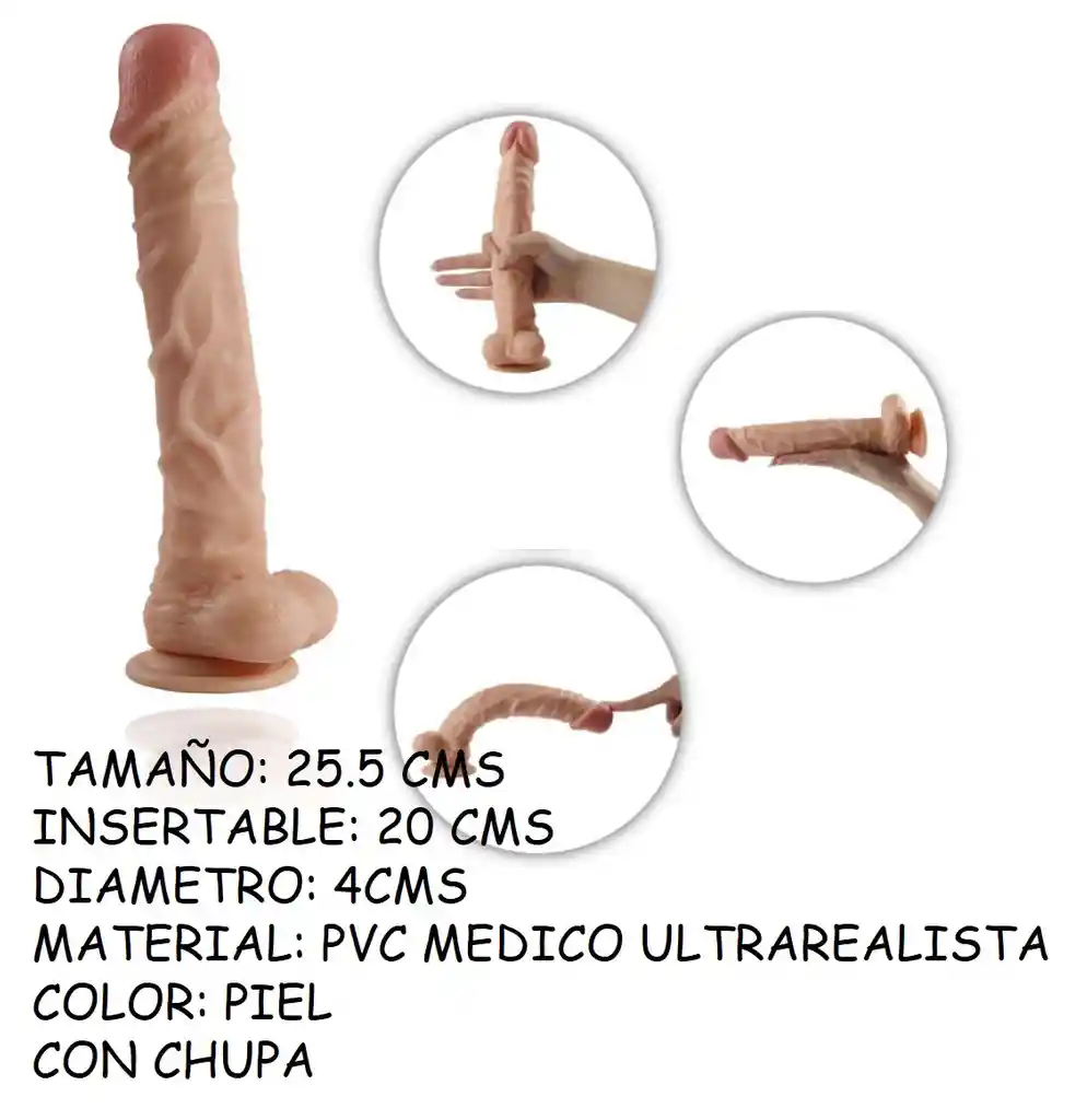 Consolador Dildo Ultrarealista Con Chupa 25.5cm Flexible Adulto Henrry Night