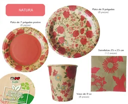 Nico Kit Fiesta -natura- Con Vasos, Platos Y Servilletas. 100% Ecológicos. (8 Personas)