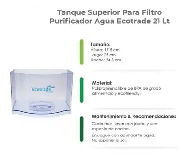 Tanque Superior Para Filtro Purificador Agua 21 Litros Ecotrade Filters