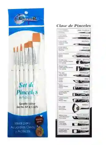 Set De Pinceles Sintéticos X 6 Unds Surtidos Unicolor