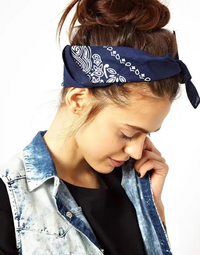 Pañoleta Para El Cabello Unisex Clásica Azul Bandana Retro Balaca Pelo