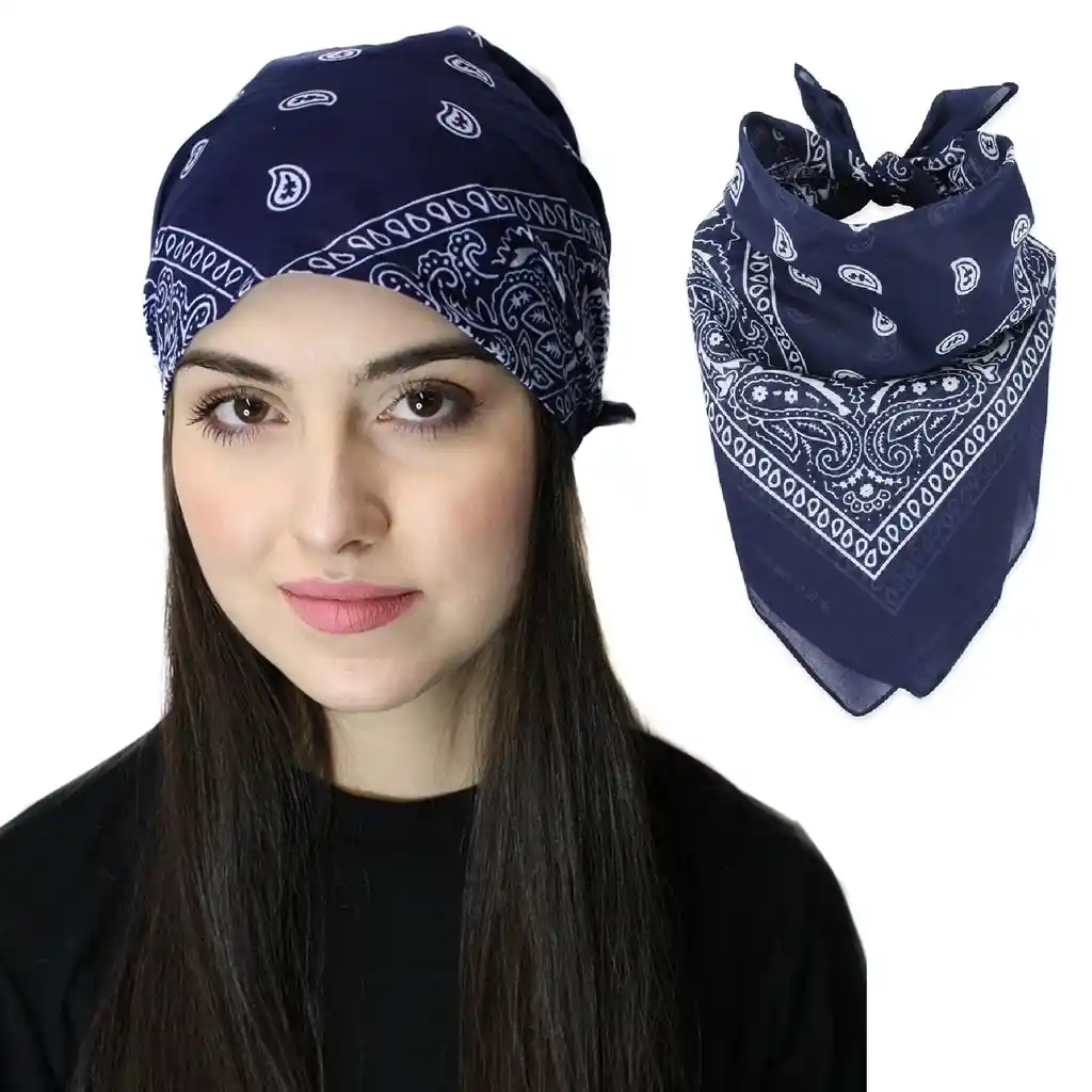 Pañoleta Para El Cabello Unisex Clásica Azul Bandana Retro Balaca Pelo