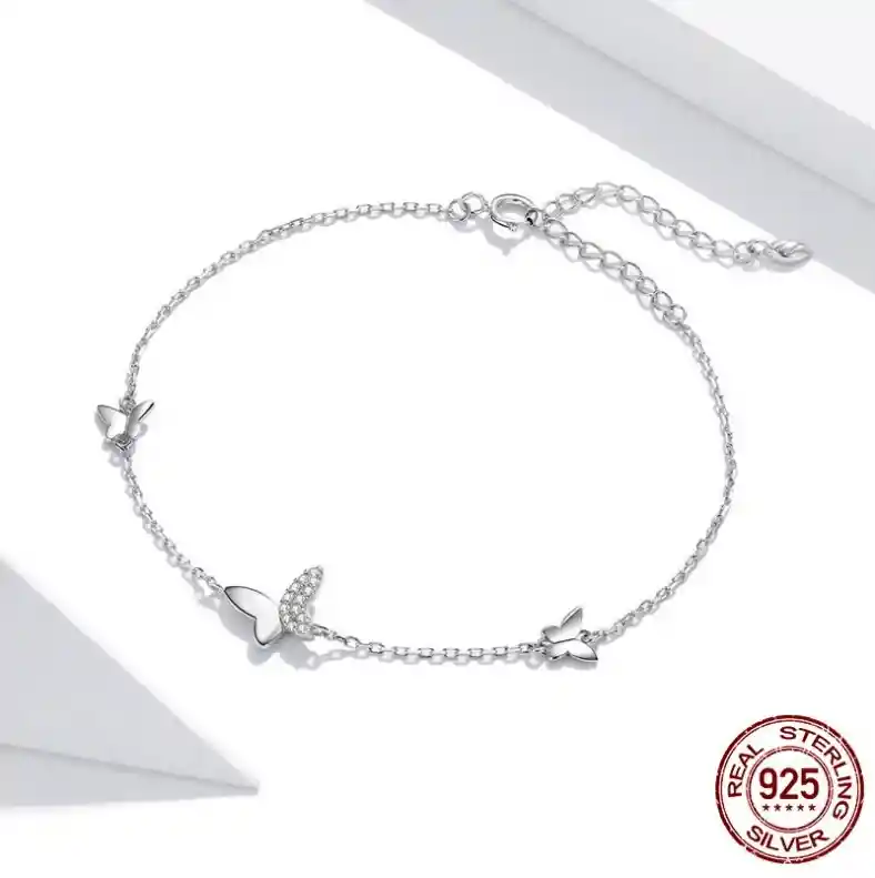 Pulsera Manilla Para Mujer Mariposas Fabricada En Plata 925