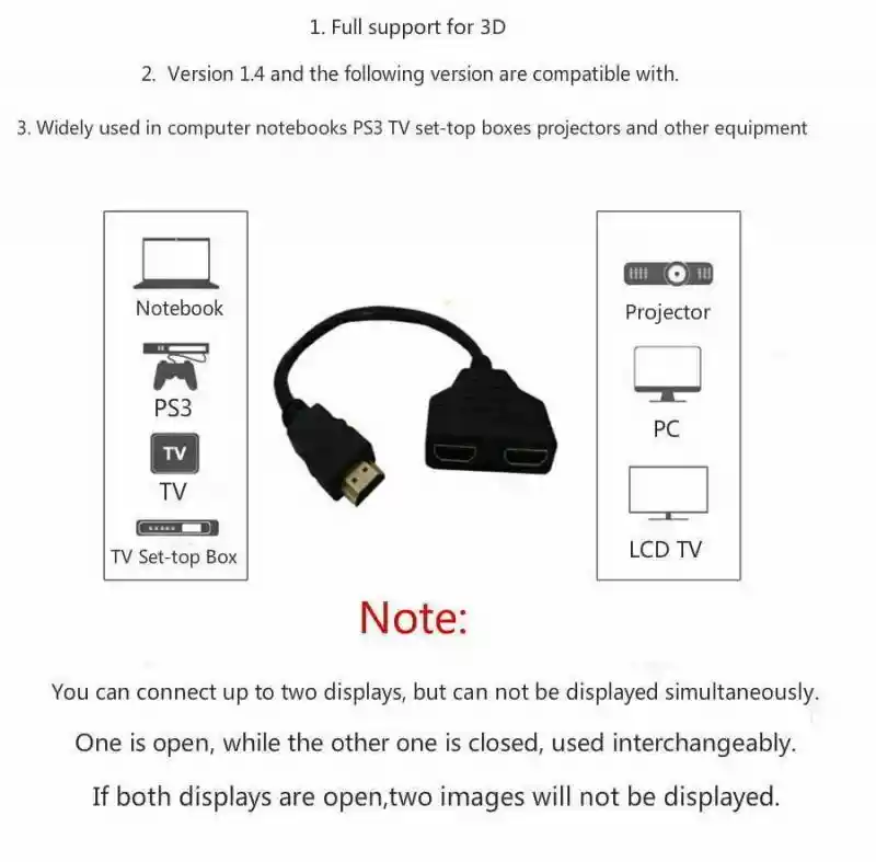 Cable Hdmi En Ye 1 Macho A 2 Hembras Misma Imagen En Dos Tvs