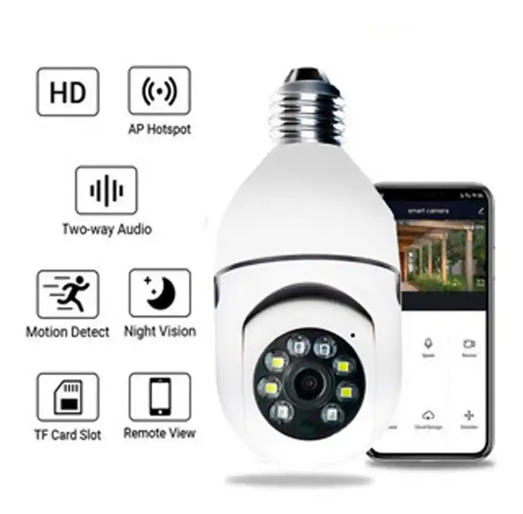 Camara Vigilancia Ip Inalámbrica Mini Bombilla Wifi Nocturna