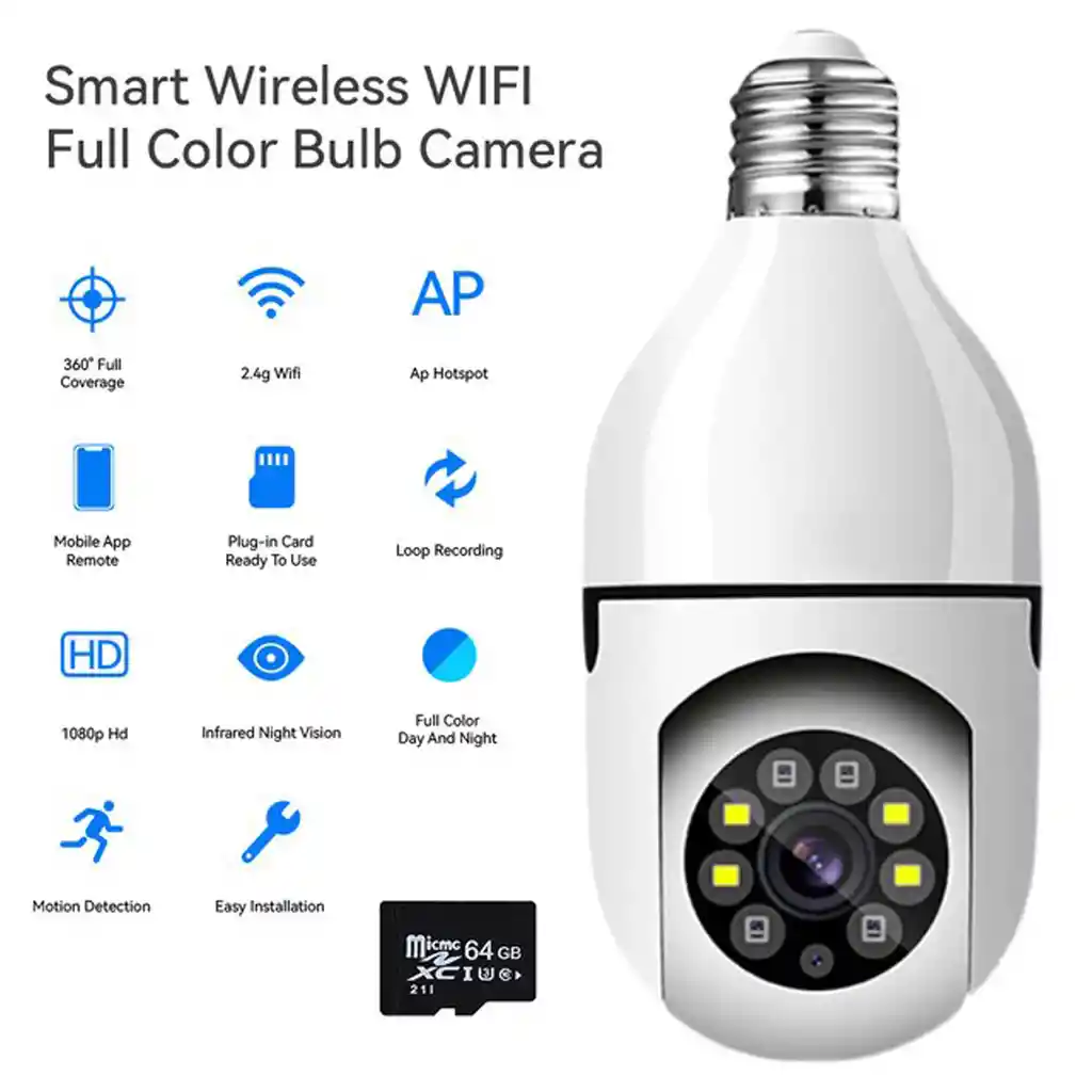 Camara Vigilancia Ip Inalámbrica Mini Bombilla Wifi Nocturna