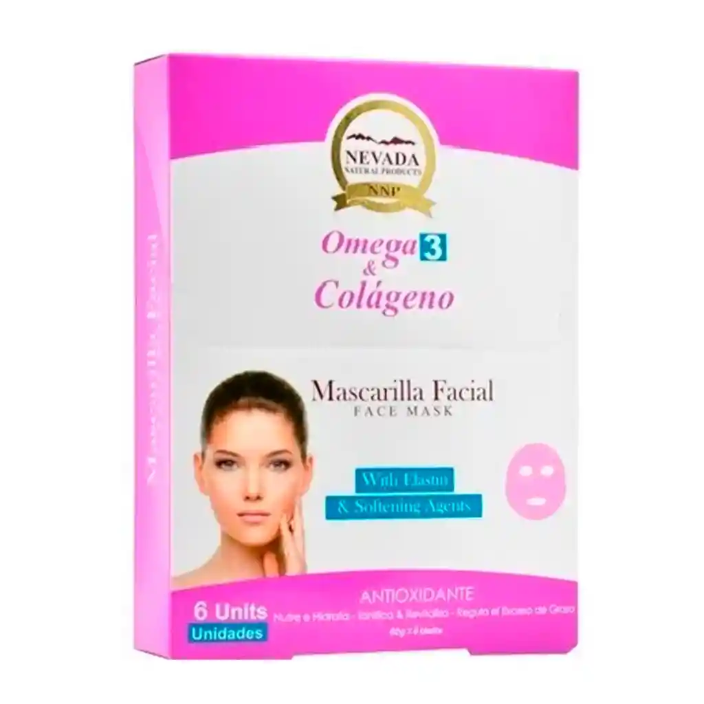 Nevada Mascarilla Facial Omega 3 Y Colageno Antioxidante 6 Unidades