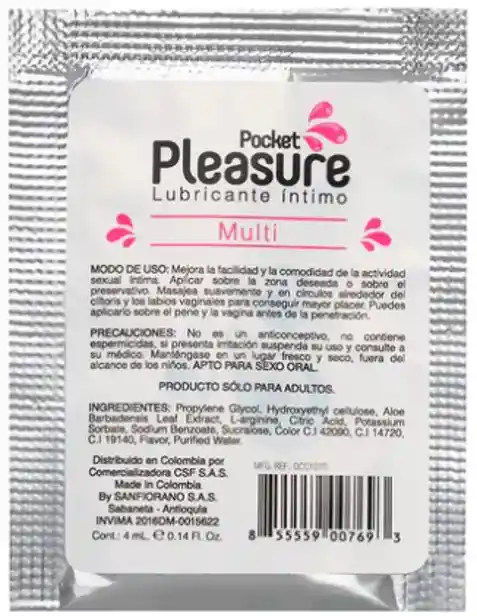 Lubricante Multiorgasmo Sachet 4ml Pocket Llega Mas Rapido