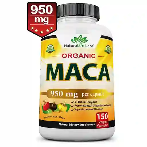 Maca Organica Naturalife Labs Root Negro Rojo Amarillo 1900 Mg Por Cápsula, 150 Cápsulas Suplemento Vegano