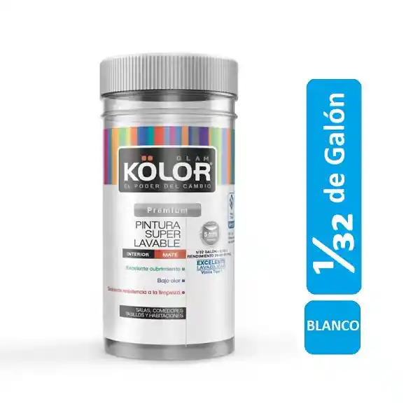 Pintura Blanca Para Interiores 1/32 De Galón Vinilo 118ml Lavable Color Blanco Mate Pinta Paredes