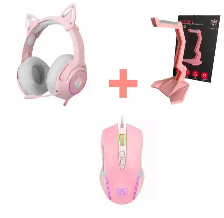 Diadema Gamer Rosa K9 + Mouse Rosa Usb + Base Onikuma