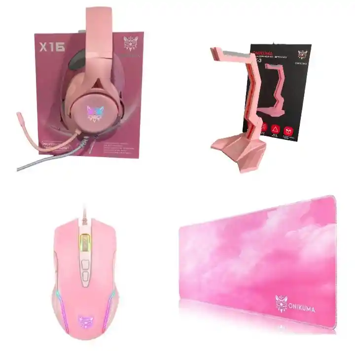 Diadema Gamer Rosa X16 + Pad Mouse Xl + Base+ Mouse Onikuma