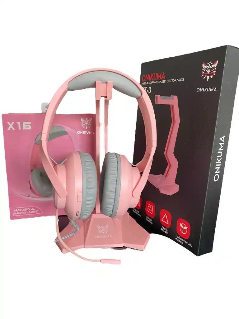 Diadema Gamer Rosa X16 + Pad Mouse Xl + Base+ Mouse Onikuma