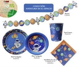 Nico Kit Fiesta Con Banner, Vasos, Platos Y Servilletas. 100% Ecológicos (8 Pers) - Aventura En El Espacio