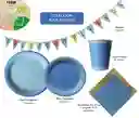 Nico Kit Fiesta Con Banner, Vasos, Platos Y Servilletas. 100% Ecológicos (8 Pers) - Azul Intenso