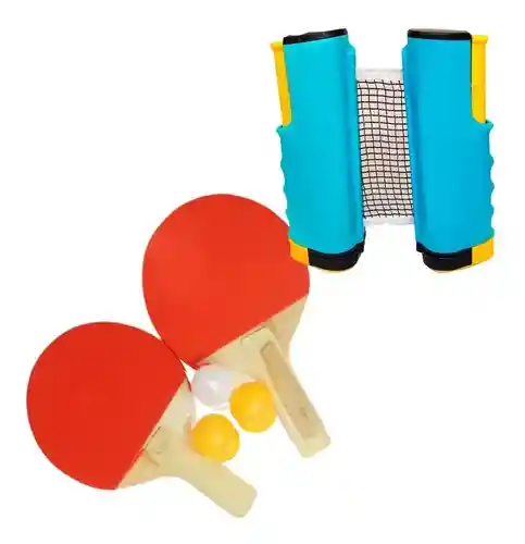 Kit Malla Adaptable + Raquetas+ Ping Pong Tenis De Mesa