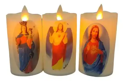 Velas Virgen Y Jesús Vela X 3 Und Eléctrica Led Luz