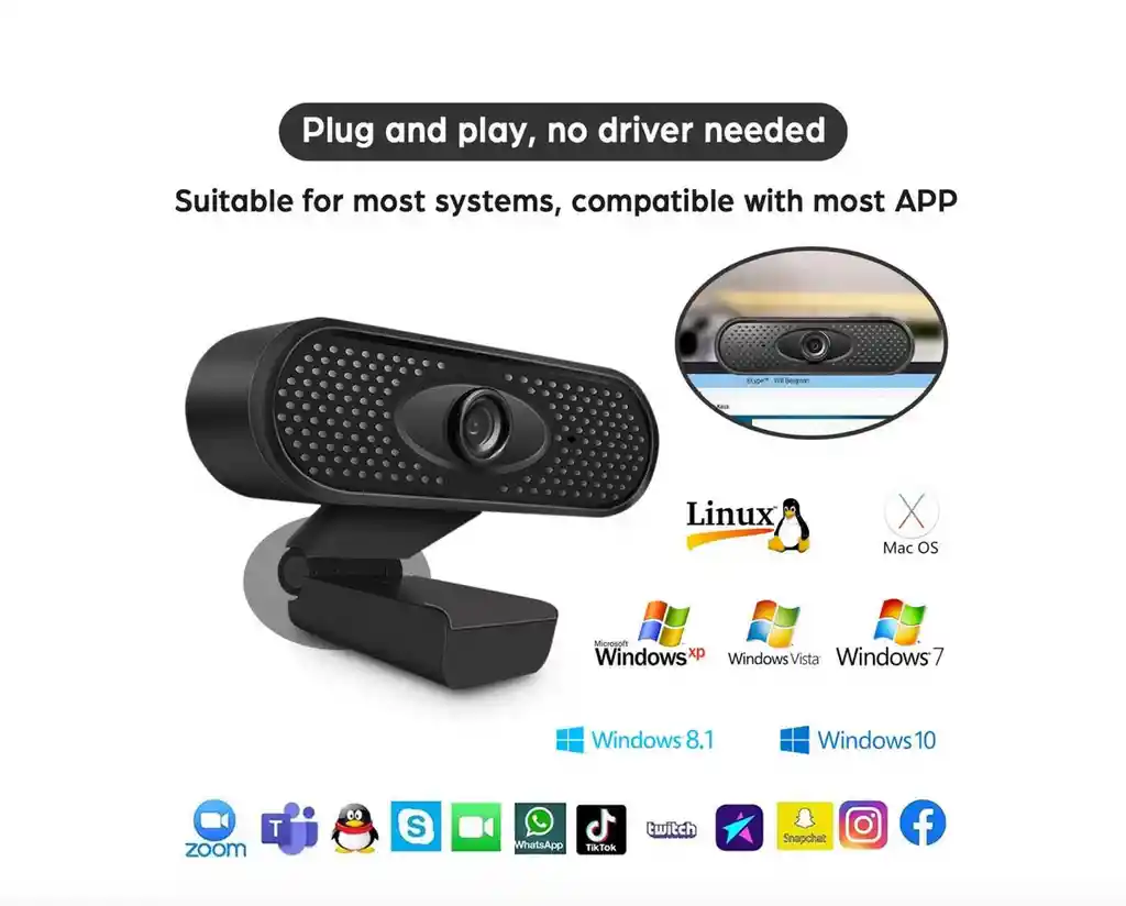 Webcam Camara Para Pc, Portatil Skype Zoom Facebook Hd 1080p