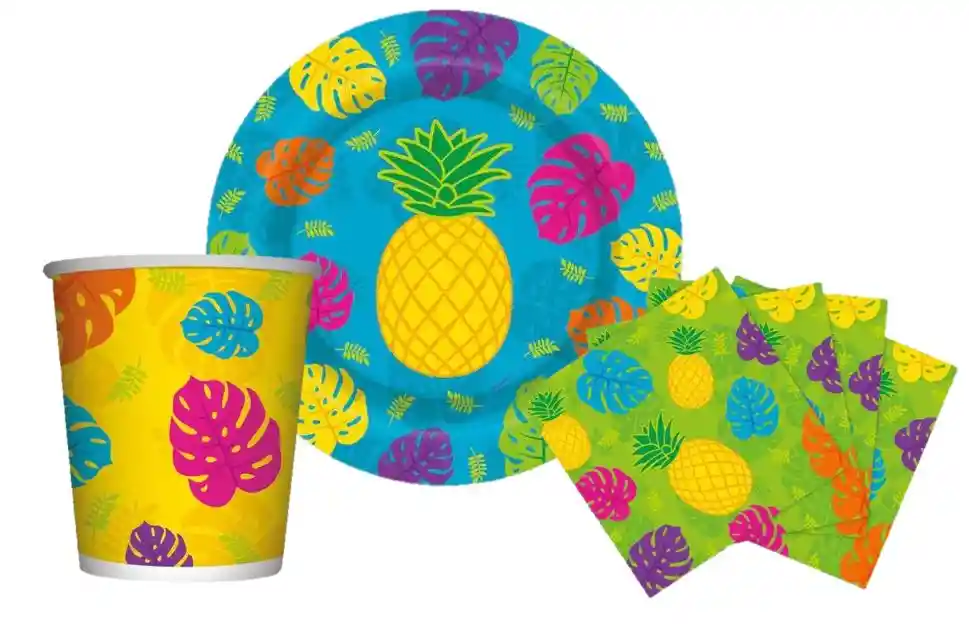 Set Platos, Vasos Y Servilletas X8 Tropical