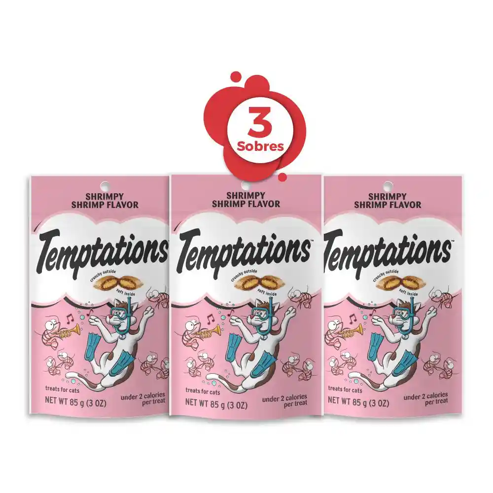 Temptations Snack Para Gatos Camarón 85 G X3 U.