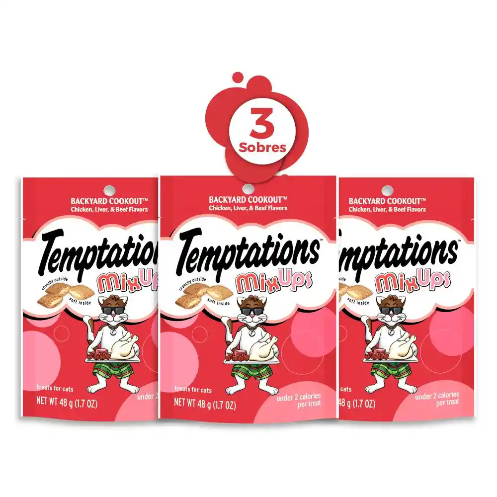 Temptations Snack Para Gatos Pollo, Hígado Y Carne 48 G X3 U.