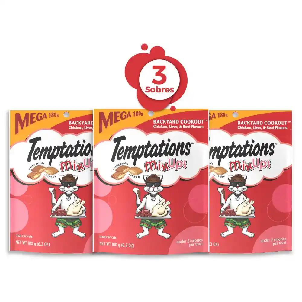 Temptations Snack Para Gatos Pollo, Hígado Y Carne 180 G X3 U.