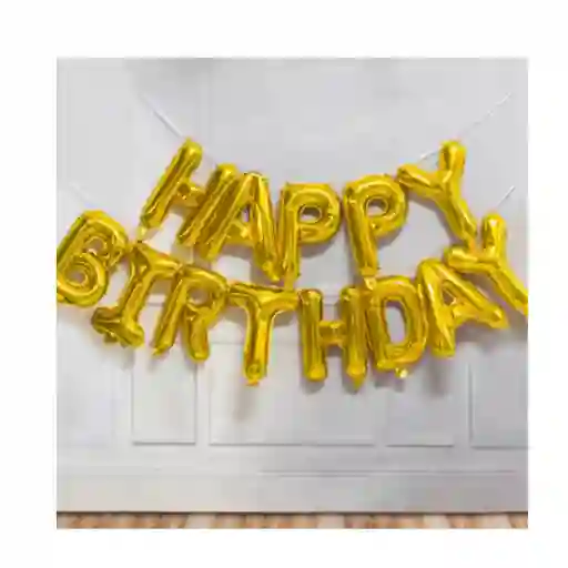 Letrero Metalizado Happy Birthday Dorado Sin Inflar