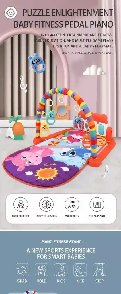 Gimnasio Para Bebe Piano Musical Con Móvil Sonidos Luces Verde