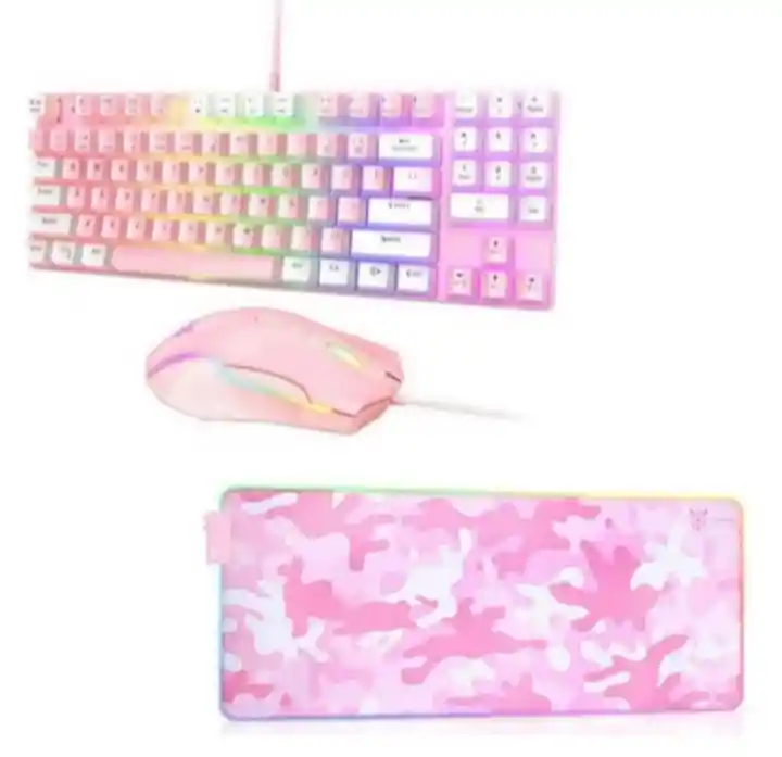 Combo Teclado Mecánico Rosa + Mouse + Pad Mouse Rgb Xl Onikuma