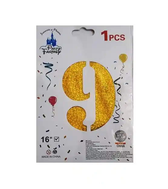 Numero 9 Inflable Dorado Escarchado 16"-18" 43 Cm