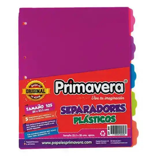 Primavera Separador Plasticodecorado X5 Tamano Carta