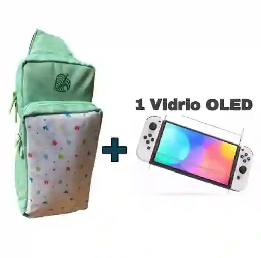 Maleta Protector Riñonera Animal Crossing + Vidrio Nintendo Switch Oled