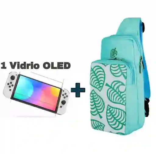 Maleta Protector Riñonera Animal Crossing + Vidrio Nintendo Switch Oled