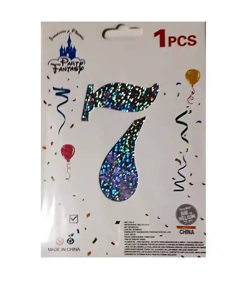 Numero 7 Inflable Metalizado Plateado Escarchado 16"-18" 43 Cm