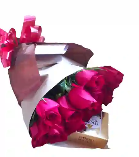 12 Rosas Y Chocolates En Bouquet