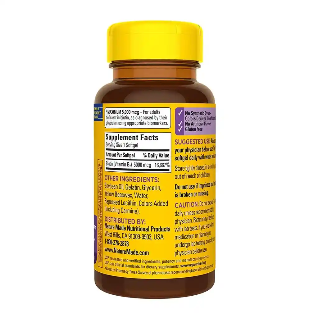 Nature Made Biotin – Biotina (vitamina B7) 5000 Mcg 50 Cápsulas