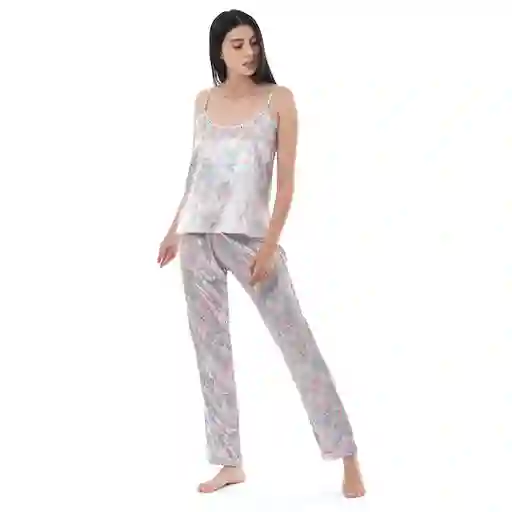 Pijama Estilo Top Y Pantalón Lila Floral - Talla S