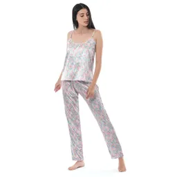 Pijama Estilo Top Y Pantalón Lila Floral - Talla L