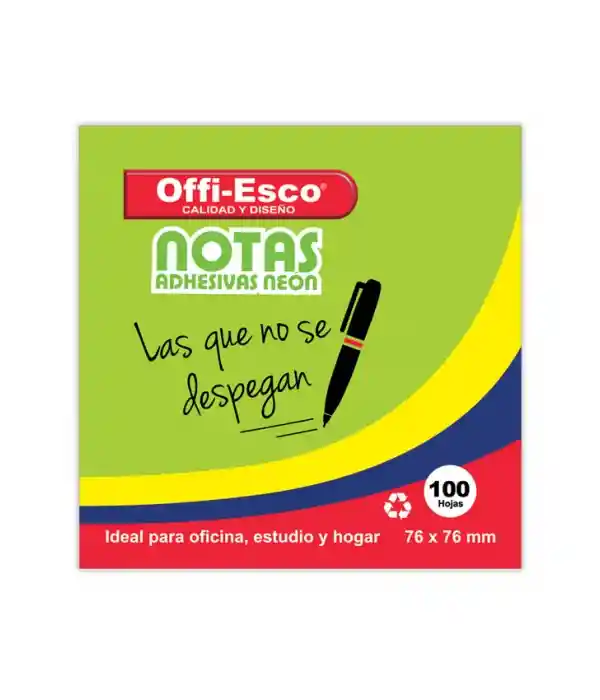 Notas Adhesivas Removibles 76x76mm Neon Pqtx100 Hj