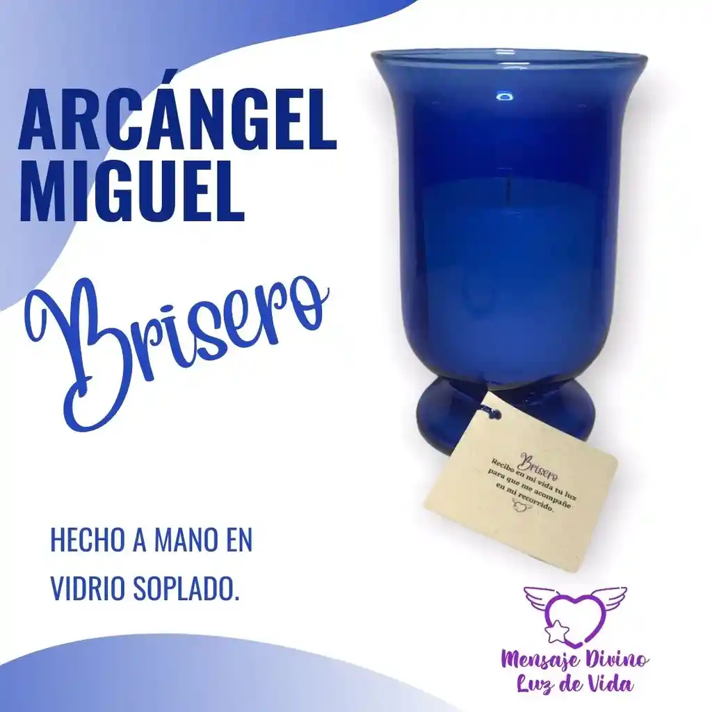 Candelabro En Vidrio Azul - Arcángel Miguel