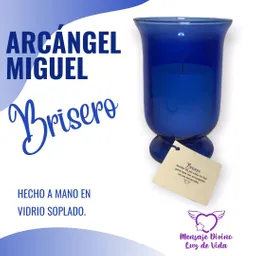 Candelabro En Vidrio Azul - Arcángel Miguel