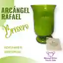 Candelabro Verde En Vidrio Con Vela - Arcángel Rafael