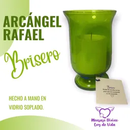Candelabro Verde En Vidrio Con Vela - Arcángel Rafael