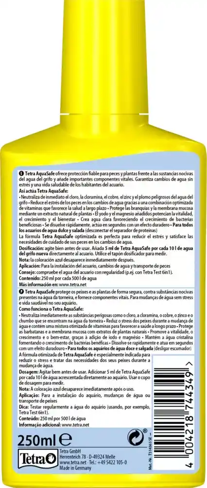 Aquasafe Tetra 100ml Acondicionador Anticloro Antiestrés Original Acuario