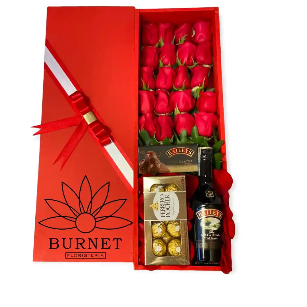 Caja De Rosas Con Baileys Y Chocolates