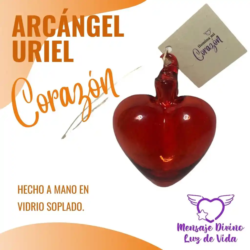 Corazón En Vidrio Naranja - Arcángel Uriel