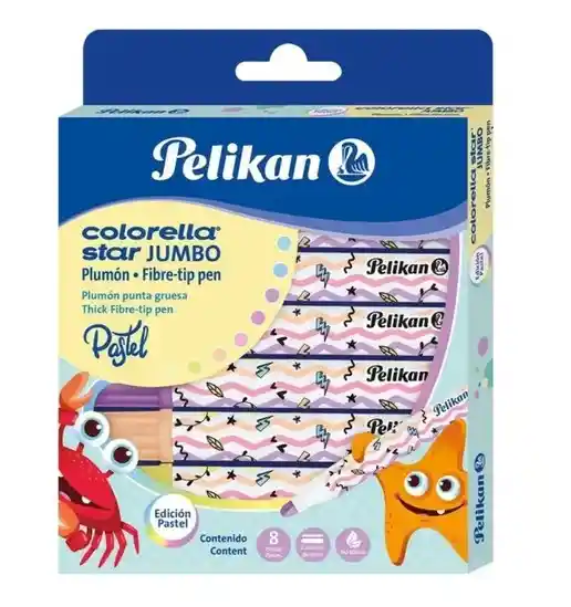 Plumones Pastel X 8 Unidades - Colorella Star Jumbo Pelikan