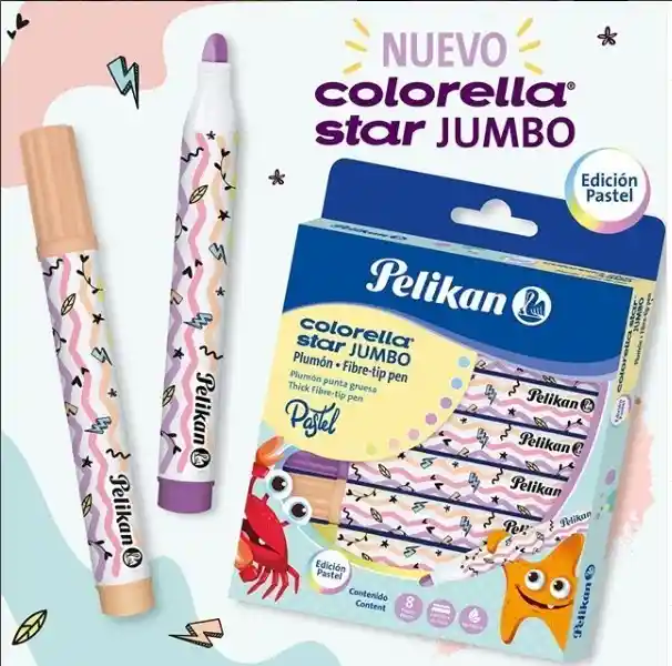 Plumones Pastel X 8 Unidades - Colorella Star Jumbo Pelikan