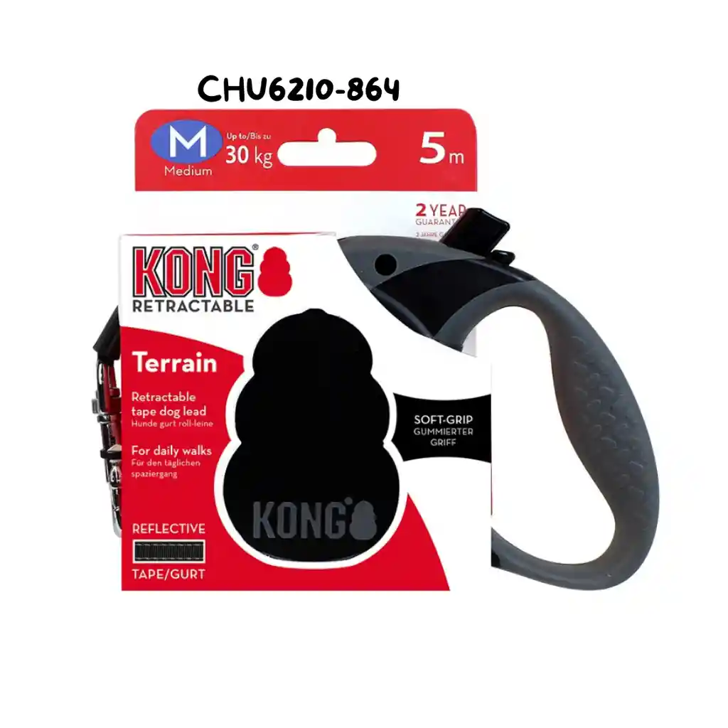 Kong Correa Retractil Terrain Medium Negra 30 Kg 5 Metros